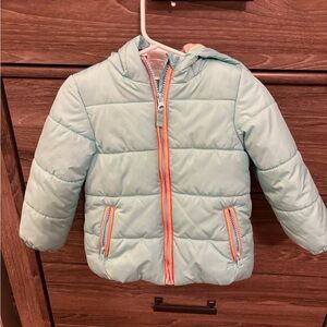 Carter’s Light Blue Puffer Jacket with Orange Accents